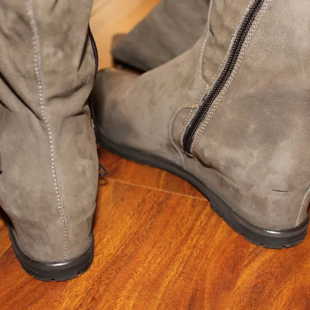 Napoleoni Women’s EU Size 36 Suede OTK Hidden Wedge Boots Olive Green Italy